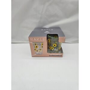 Rakle Set Of 4 Green Rim Trimmed 13.36 oz Sunflower Glass Set 4pc New In Box